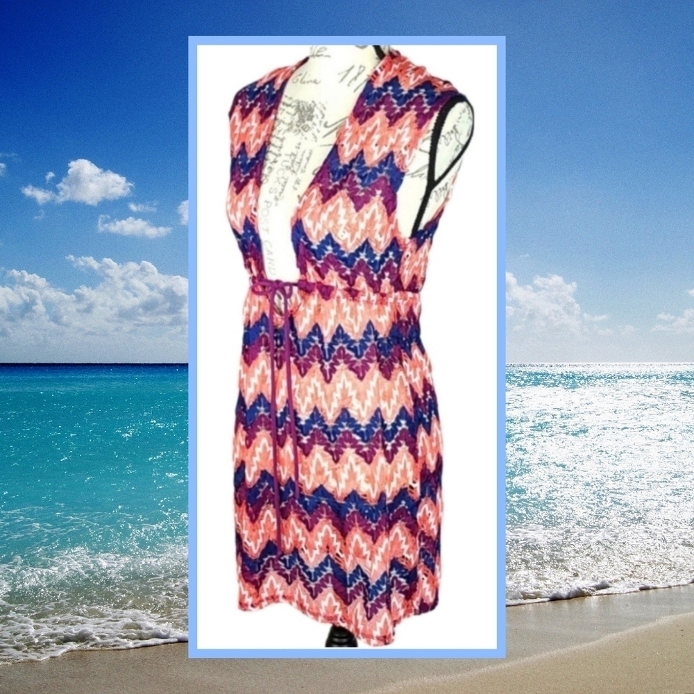 Women's Swim Coverup Dress Crochet Purple Peach Navy Swimsuit Cover Up Size S